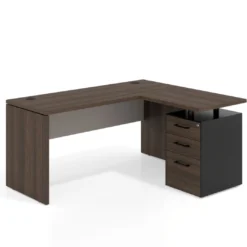 Mesa de Escritorio con cajones en L Work Plus fondo 60, frontales de metal estructura california
