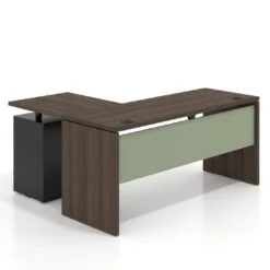 Mesa de Escritorio con cajones en L Work Plus fondo 60, frontales de metal estructura california
