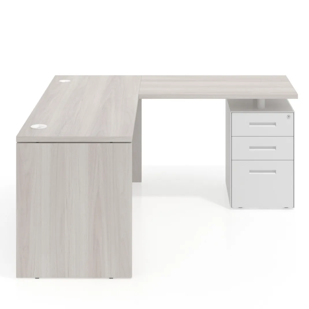 Mesa de Escritorio con cajones en L Work Plus fondo 60, frontales melamina diseño bicolor