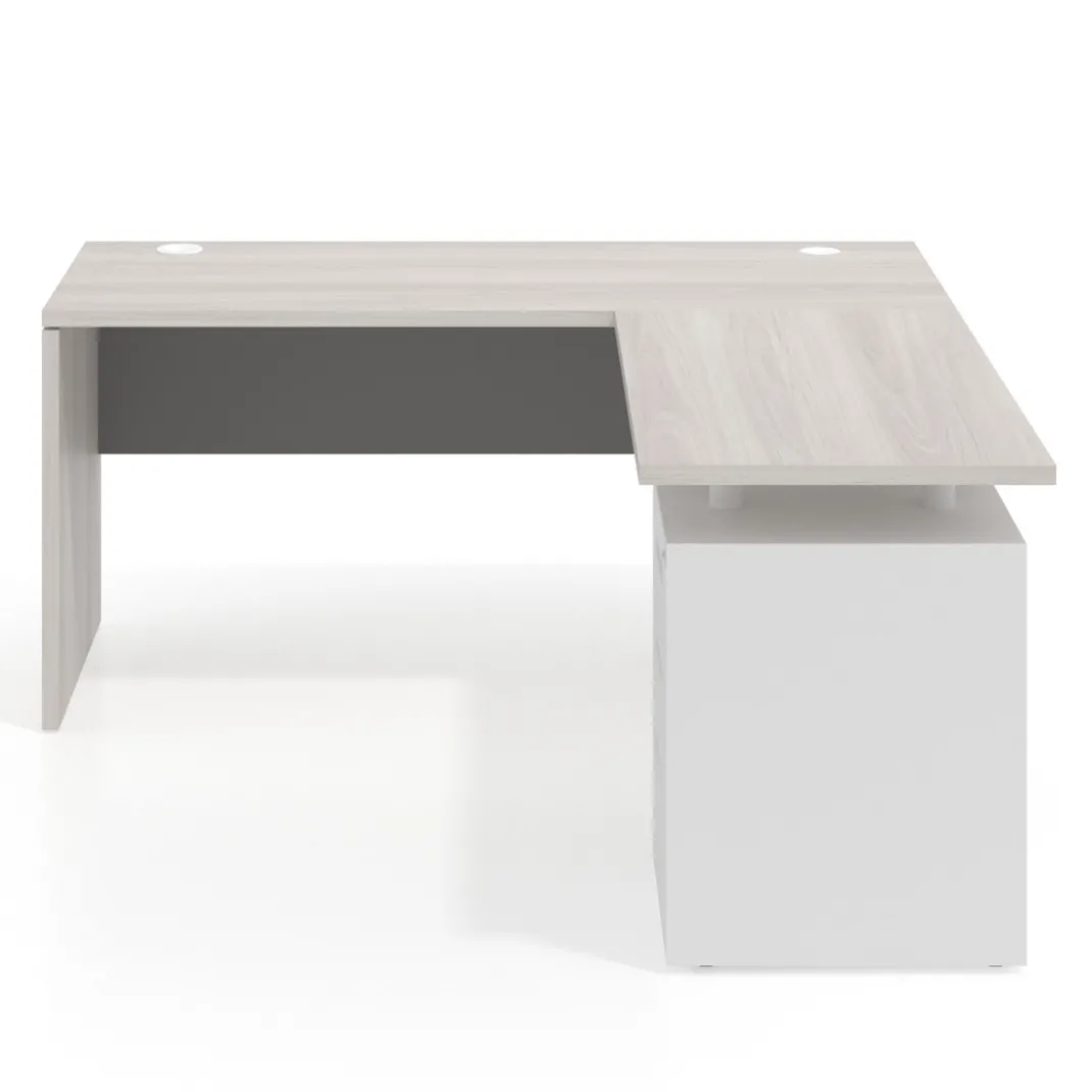 Mesa de Escritorio con cajones en L Work Plus fondo 60, frontales melamina diseño bicolor