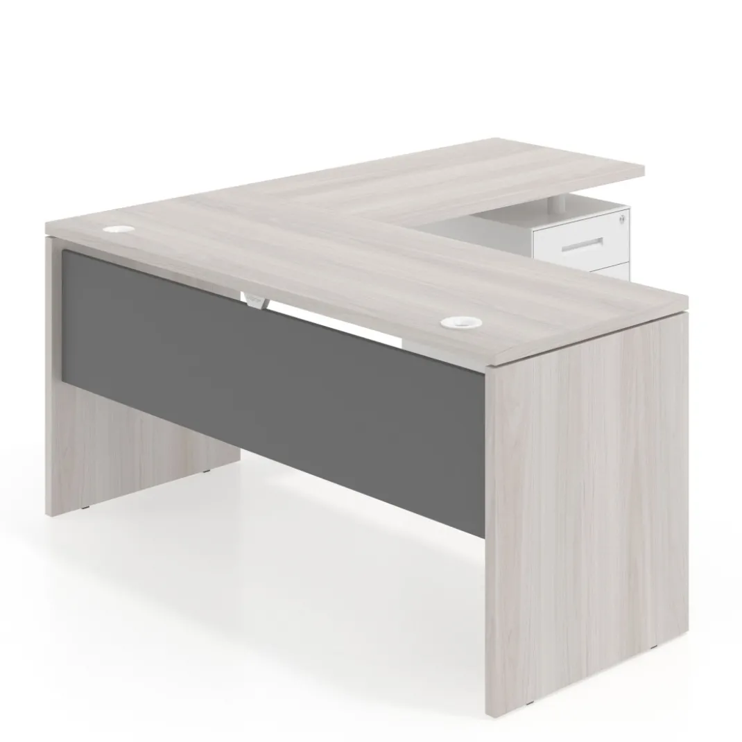Mesa de Escritorio con cajones en L Work Plus fondo 60, frontales melamina diseño bicolor