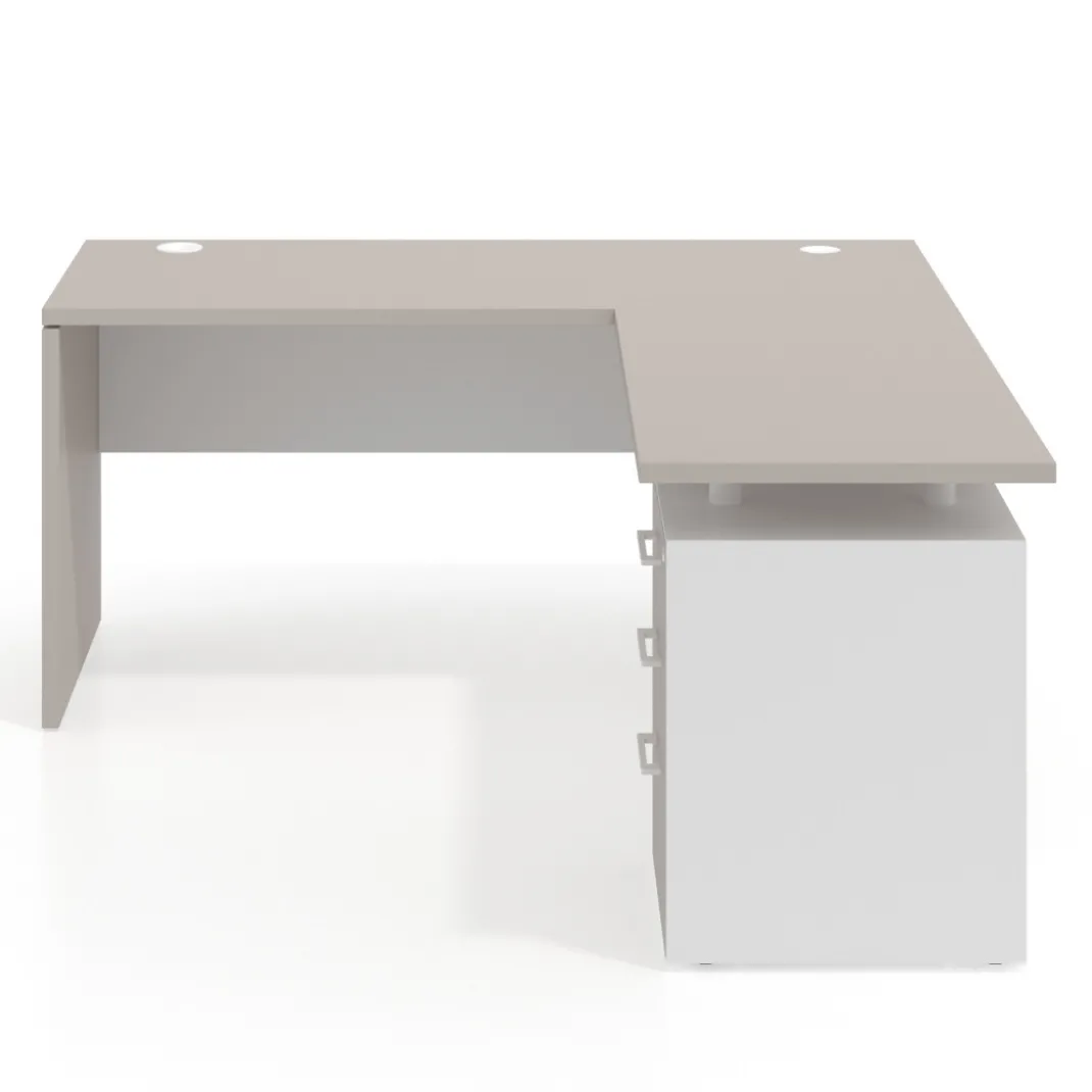 Mesa de Escritorio con cajones en L Work Plus fondo 60, frontales melamina diseño bicolor