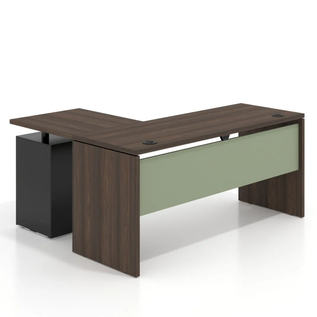 Mesa de Escritorio con cajones en L Work Plus fondo 60, frontales de metal estructura california