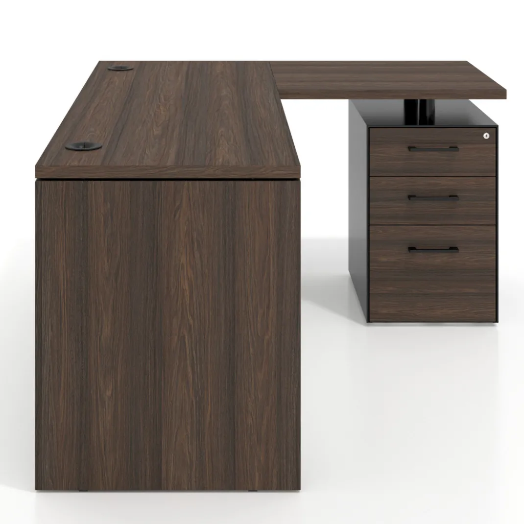 Mesa de Escritorio con cajones en L Work Plus fondo 60, frontales de metal estructura california