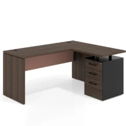 Mesa de Escritorio con cajones en L Work Plus fondo 60, frontales de metal estructura california