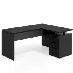 Mesa de Escritorio con cajones en L Work Plus, ala corta, fondo 60, frontales melamina estructura bocamina