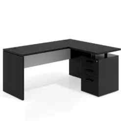 Mesa de Escritorio con cajones en L Work Plus, ala corta, fondo 60, frontales melamina estructura bocamina
