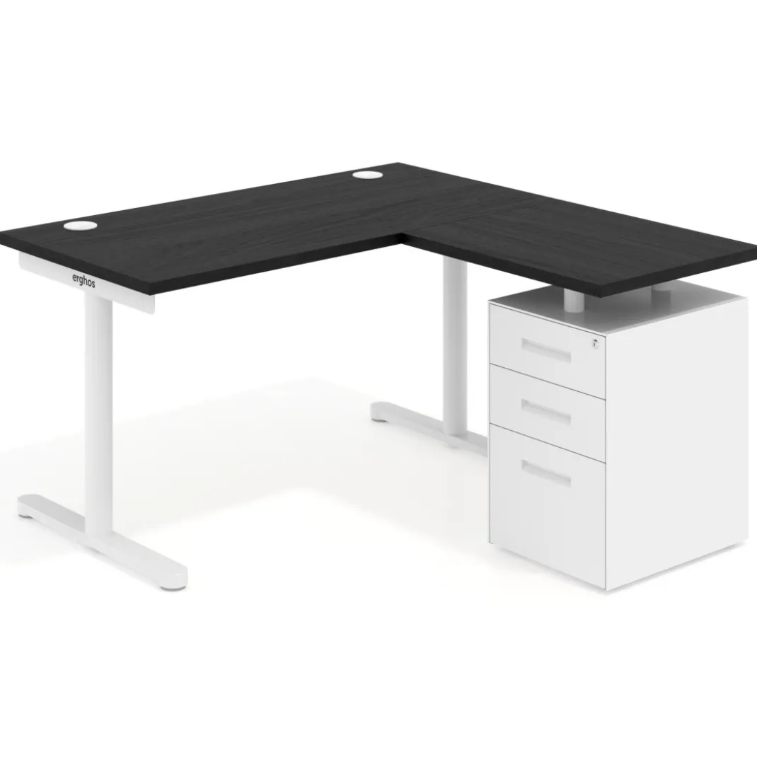 Mesa de Escritorio con cajones, fondo 68cm, estructura blanca, ala corta, pedestal metálico