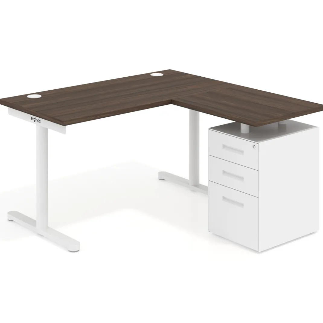 Mesa de Escritorio con cajones, fondo 68cm, estructura blanca, ala corta, pedestal metálico