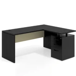 Mesa de Escritorio con cajones en L Work Plus, ala corta, fondo 60, frontales de metal estructura bocamina