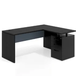 Mesa de Escritorio con cajones en L Work Plus, ala corta, fondo 60, frontales de metal estructura bocamina