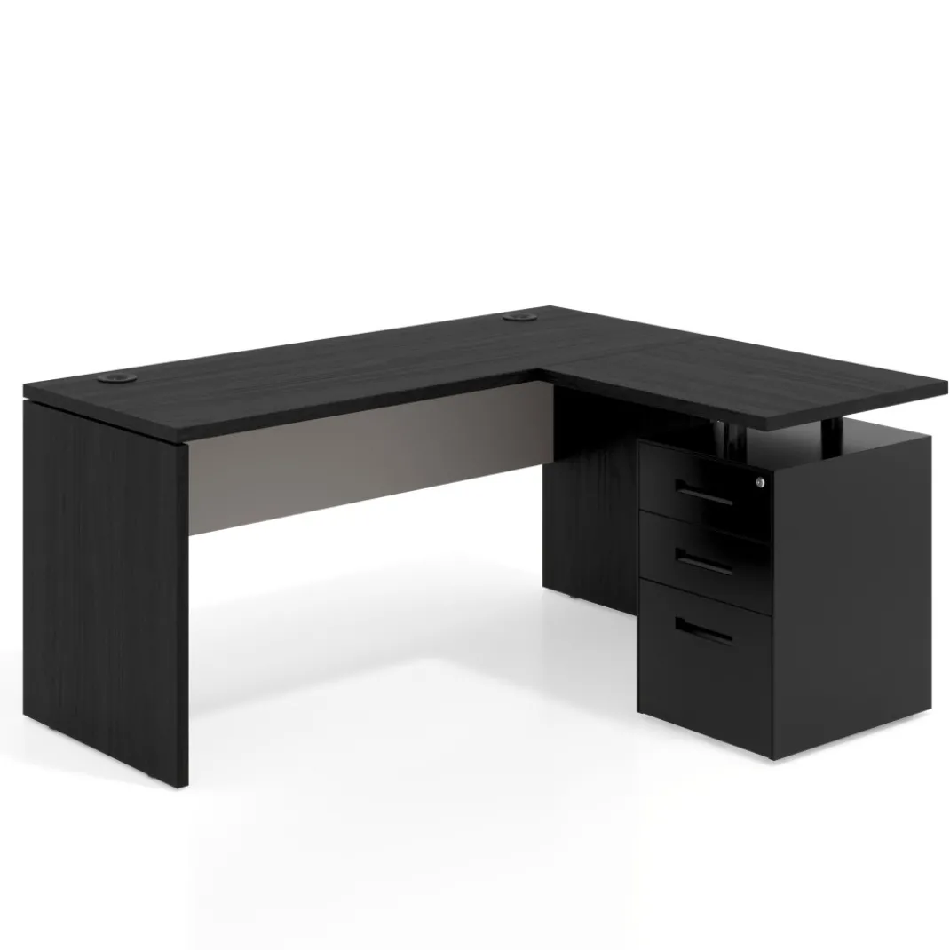 Mesa de Escritorio con cajones en L Work Plus, ala corta, fondo 60, frontales de metal estructura bocamina