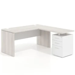 Mesa de escritorio con cajones Work fondo 68, frontales metal, estructura bicolor