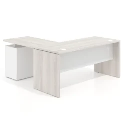Mesa de escritorio con cajones Work fondo 68, frontales metal, estructura bicolor