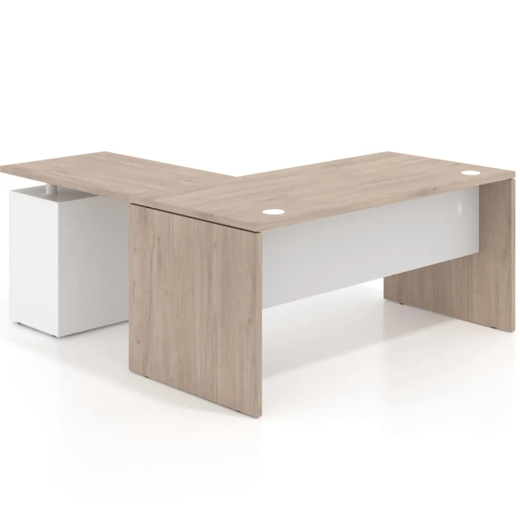 Mesa de escritorio con cajones Work fondo 80, frontales metal, estructura bicolor