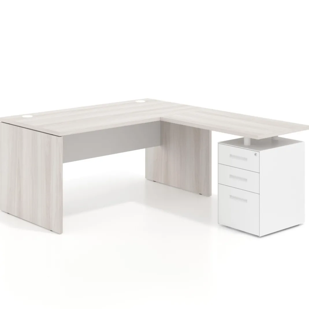 Mesa de escritorio con cajones Work fondo 80, frontales metal, estructura bicolor