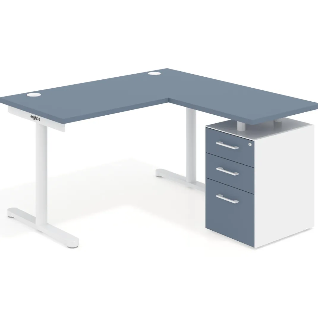 Mesa de Escritorio con cajones, fondo 68cm, estructura blanca, ala corta, pedestal melamina