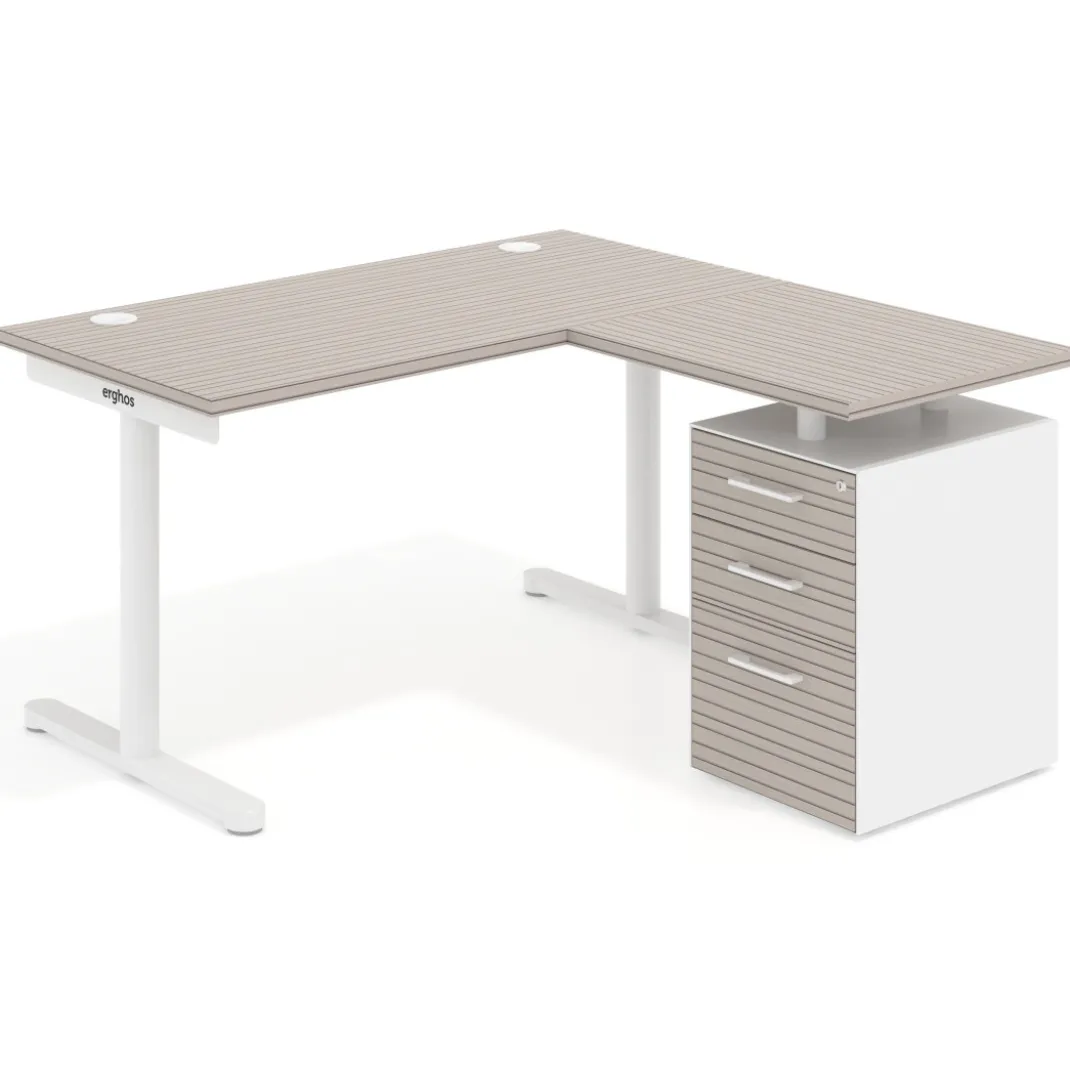 Mesa de Escritorio con cajones, fondo 68cm, estructura blanca, ala corta, pedestal melamina