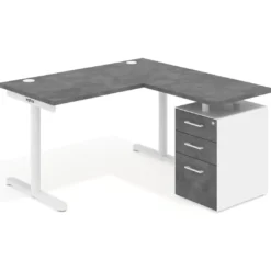 Mesa de Escritorio con cajones, fondo 68cm, estructura blanca, ala corta, pedestal melamina