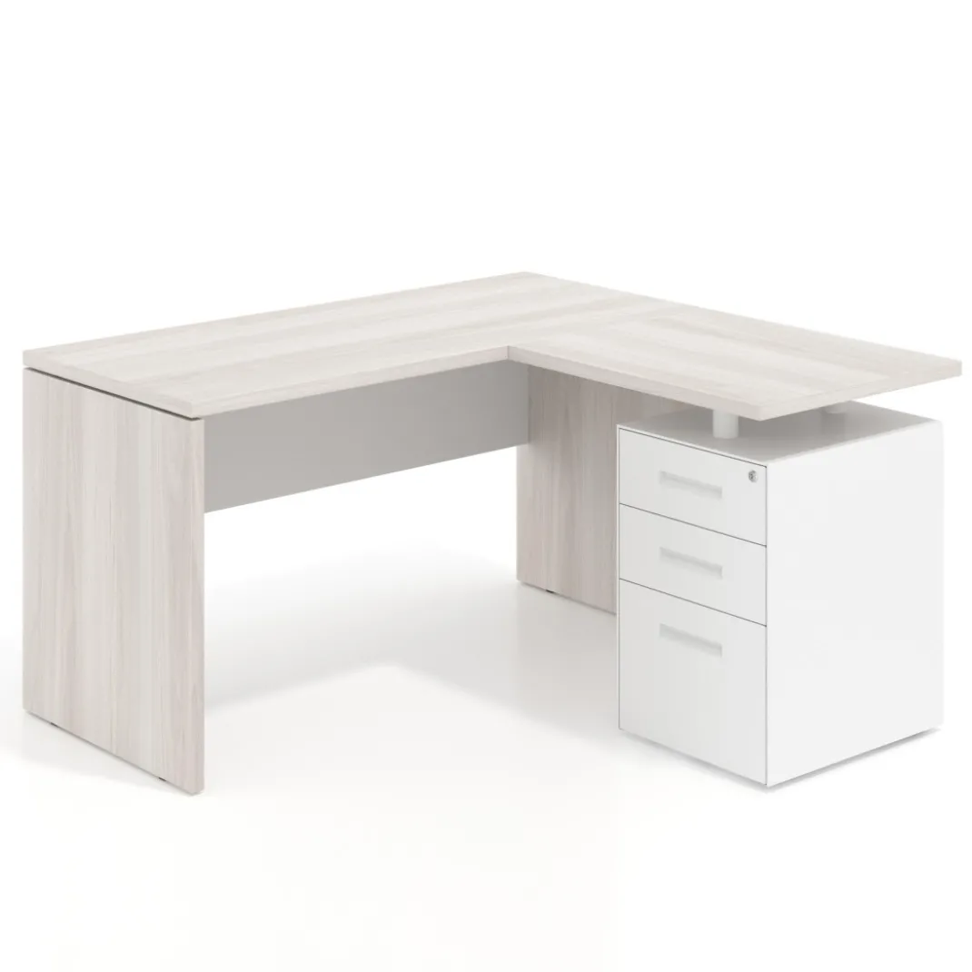 Mesa de escritorio con cajones Work fondo 60, frontales metal, estructura bicolor