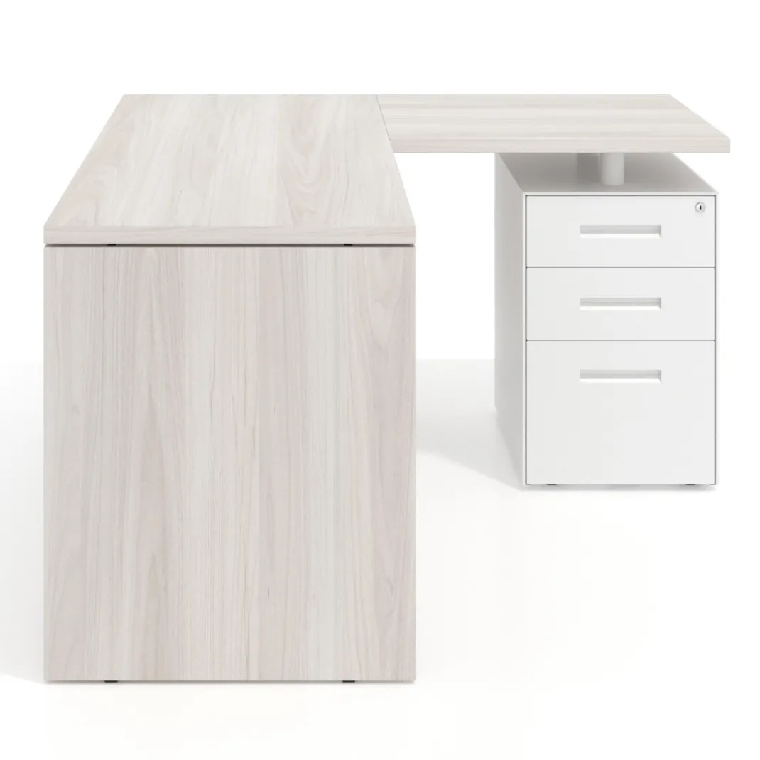 Mesa de escritorio con cajones Work fondo 60, frontales metal, estructura bicolor