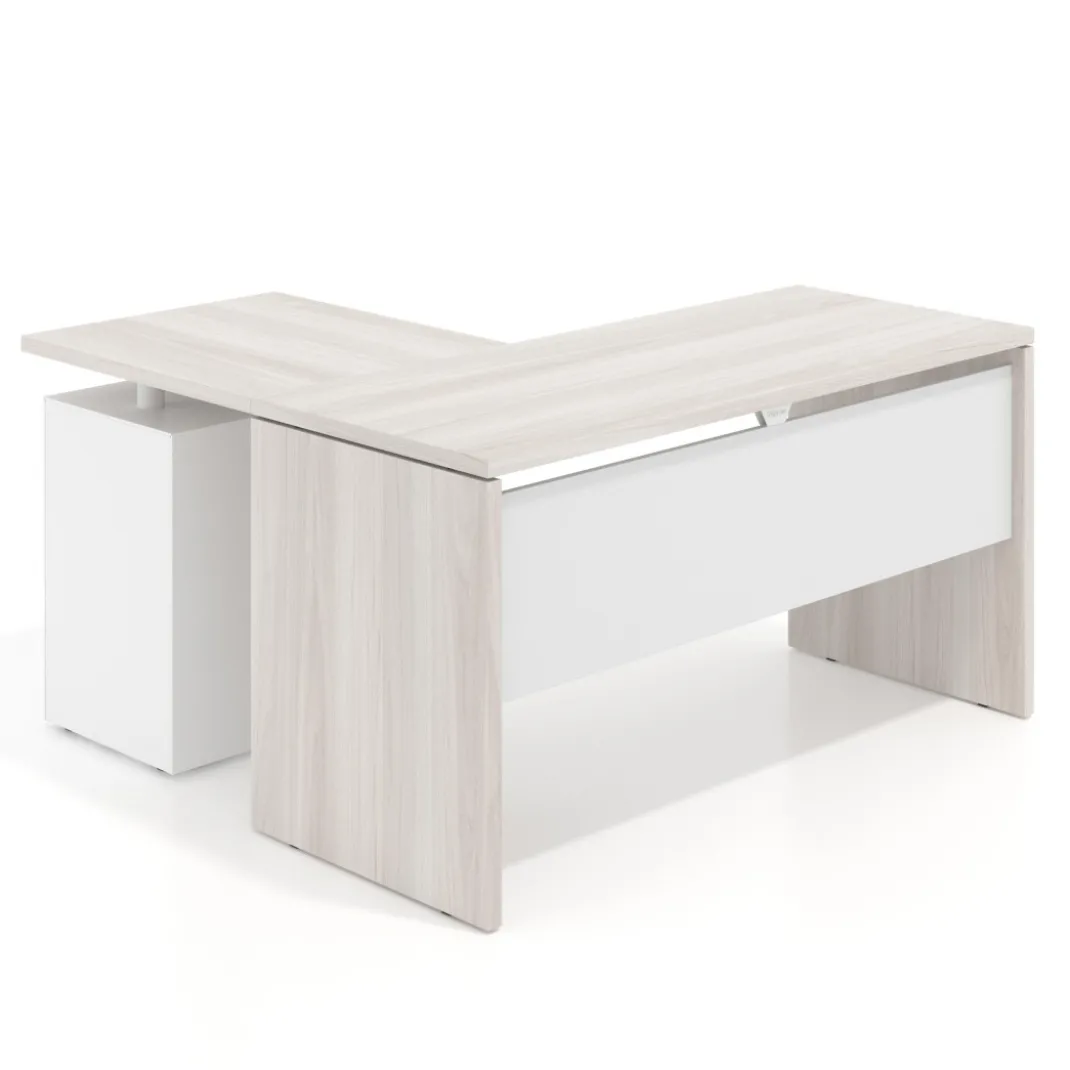Mesa de escritorio con cajones Work fondo 60, frontales metal, estructura bicolor