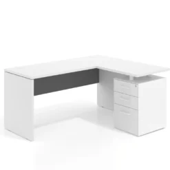 Mesa de Escritorio con cajones en L Work Plus, ala corta, fondo 60, frontales melamina estructura blanco mate