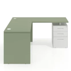 Mesa de Escritorio con cajones en L Work Plus fondo 60, frontales de metal diseño rayado
