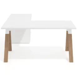 Mesa de escritorio en L con cajones UvePro, estructura blanca, ala pedestal metal