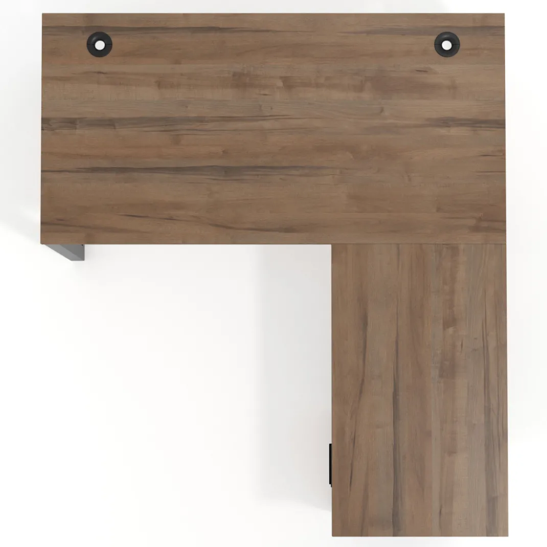 Mesa de escritorio en L con cajones UvePro, estructura negra, ala pedestal melamina