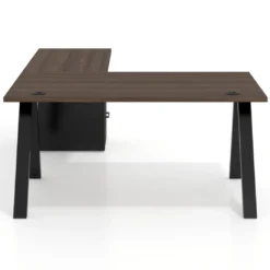 Mesa de escritorio en L con cajones UvePro, estructura negra, ala pedestal melamina