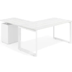 Mesa de escritorio en L con cajones UvePro, estructura negra, ala pedestal metal
