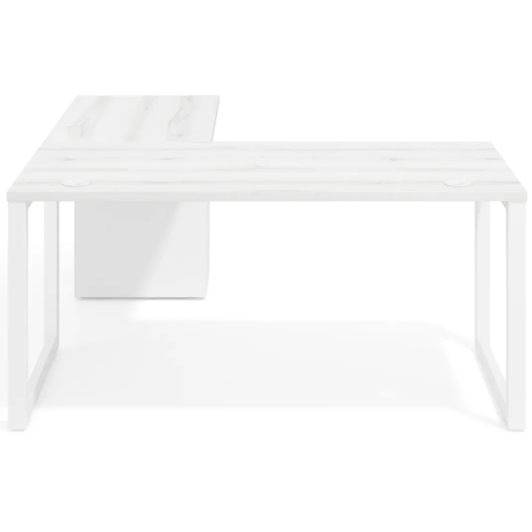 Mesa de escritorio en L con cajones UvePro, estructura negra, ala pedestal metal