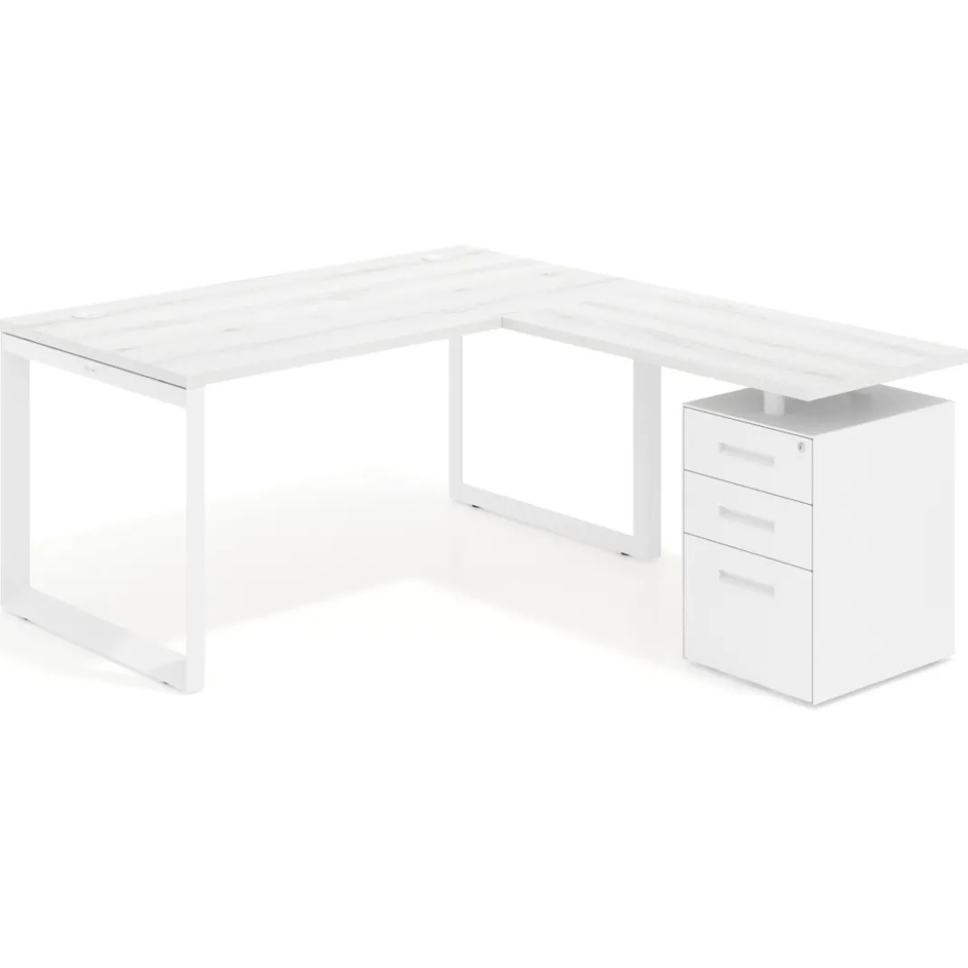 Mesa de escritorio en L con cajones UvePro, estructura negra, ala pedestal metal