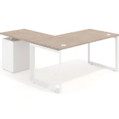 Mesa de escritorio en L con cajones Delta, estructura negra, ala pedestal metal