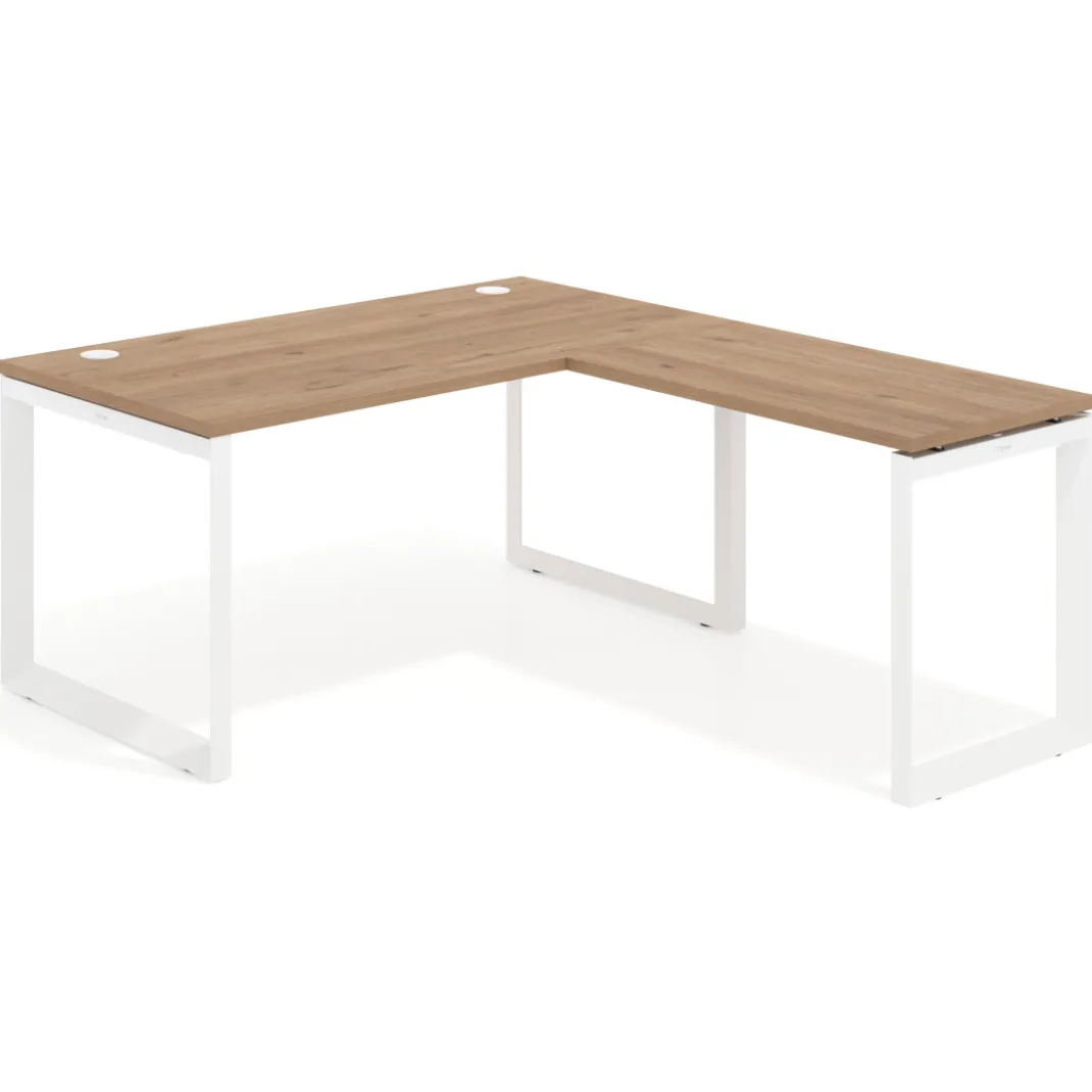 Mesa de escritorio en L Delta, fondo 80cm, estructura blanca