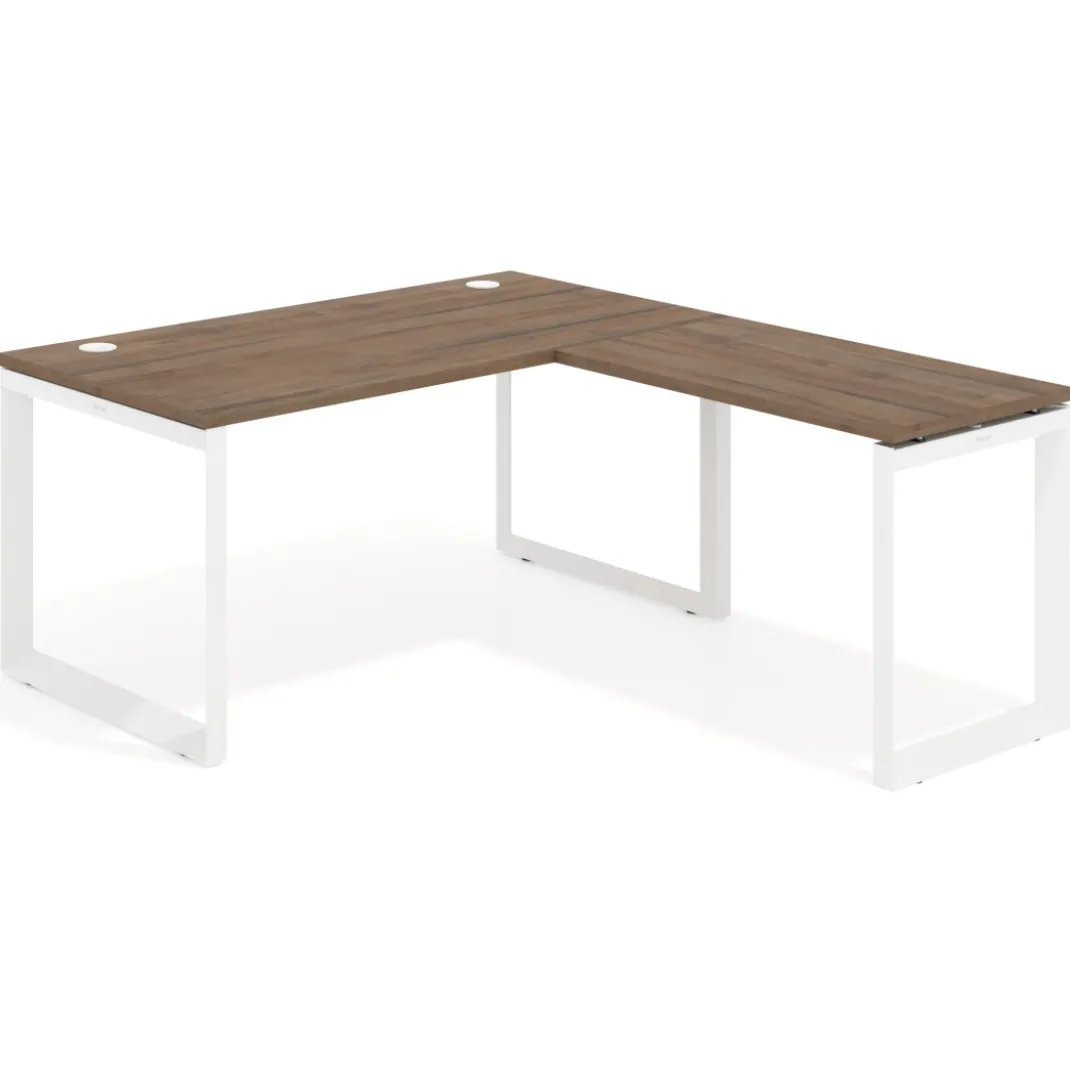Mesa de escritorio en L Delta, fondo 80cm, estructura blanca