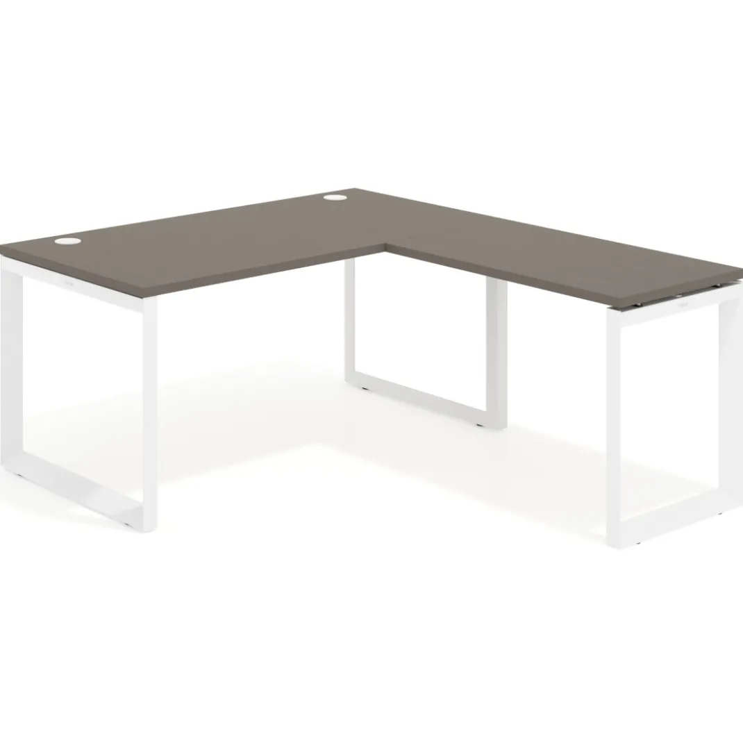 Mesa de escritorio en L Delta, fondo 80cm, estructura blanca