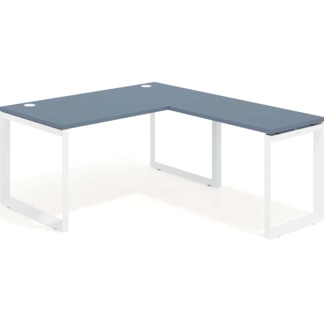 Mesa de escritorio en L Delta, fondo 80cm, estructura blanca