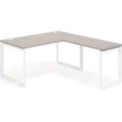 Mesa de escritorio en L Delta, fondo 80cm, estructura blanca