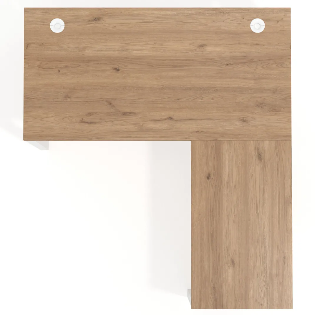 Mesa de escritorio en L Delta, fondo 80cm, estructura blanca