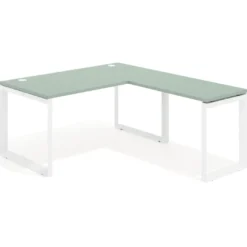 Mesa de escritorio en L Delta, fondo 80cm, estructura blanca