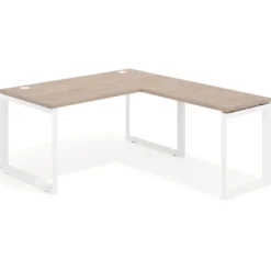 Mesa de escritorio en L Delta, fondo 80cm, estructura blanca