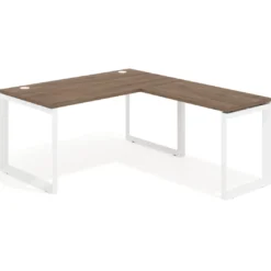Mesa de escritorio en L Delta, fondo 80cm, estructura blanca