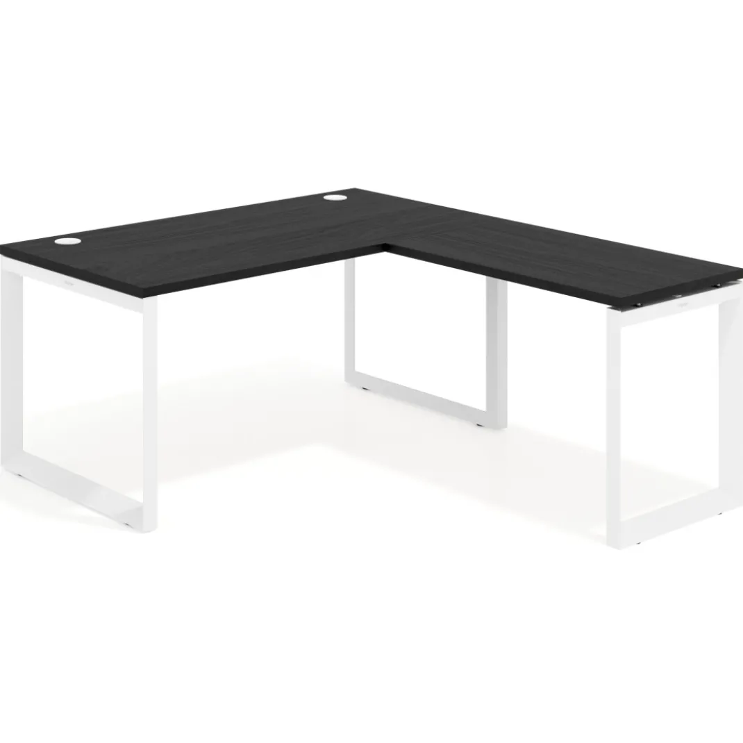 Mesa de escritorio en L Delta, fondo 80cm, estructura blanca