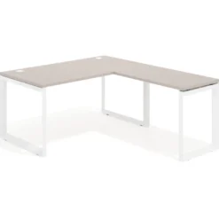 Mesa de escritorio en L Delta, fondo 80cm, estructura blanca