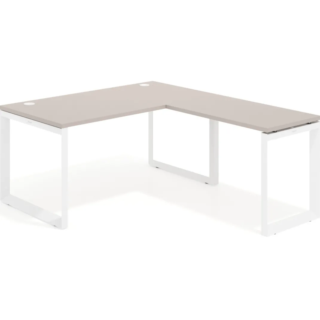 Mesa de escritorio en L Delta, fondo 80cm, estructura blanca