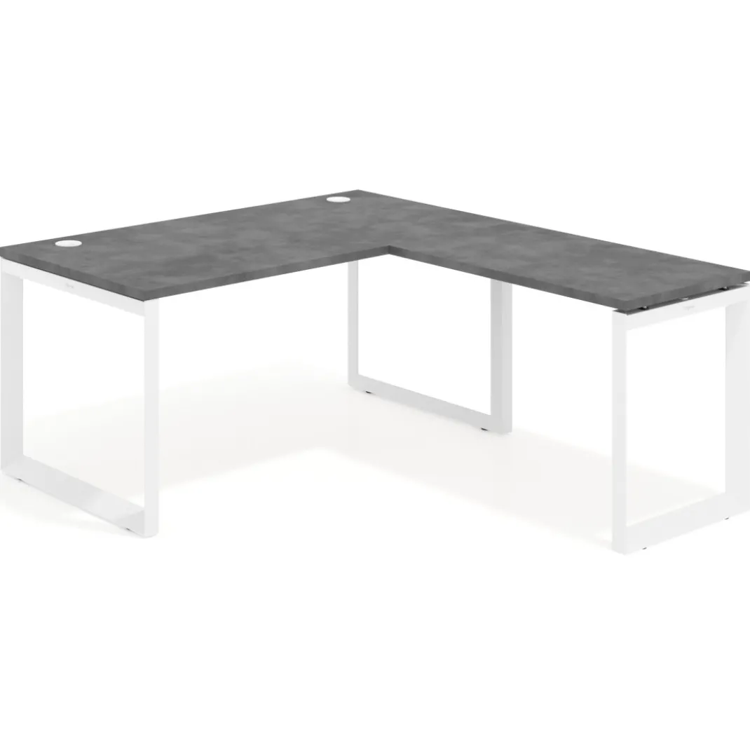 Mesa de escritorio en L Delta, fondo 80cm, estructura blanca