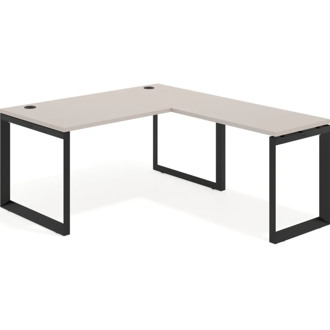 Mesa de escritorio en L Delta, fondo 80cm, estructura negra