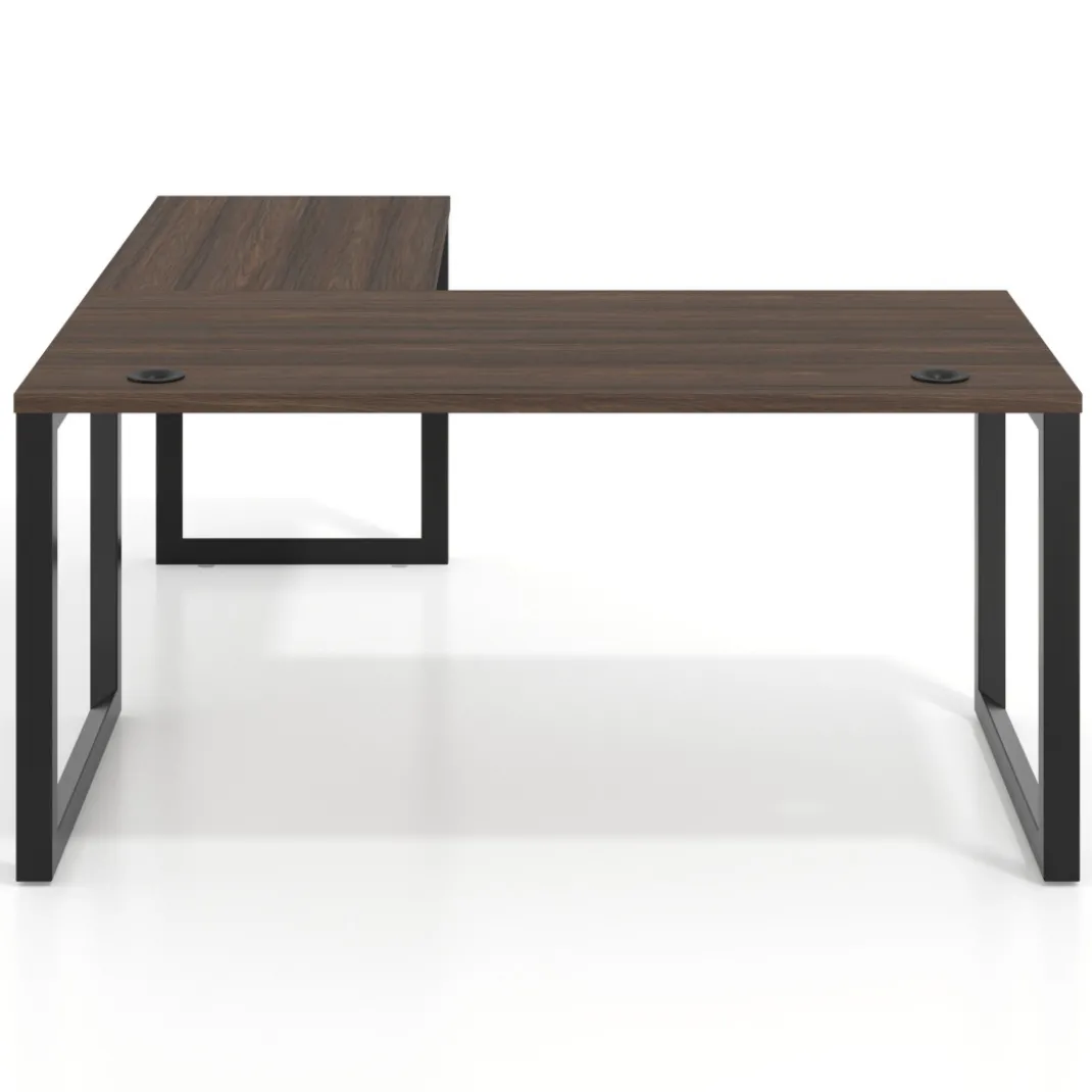 Mesa de escritorio en L Delta, fondo 80cm, estructura negra